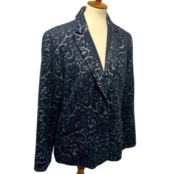 CAbi Blue Flocked Jacquard Single Button Blazer Jacket Women’s 12 - Picture 8 of 12